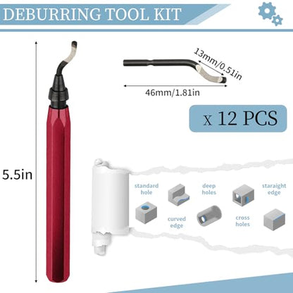 Deburring Tool with 12 HSS Blades for Metal Resin PVC 3D Print - color: Red