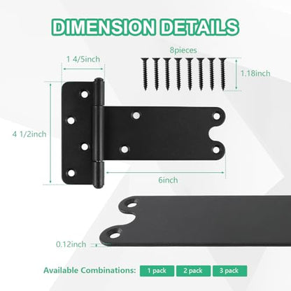 6“ Gate Hinges,280 Lbs Capacity, Matte Black,4 Pack Heavy Duty Hinge - size: 6“-4 pcs-U-Matte Black