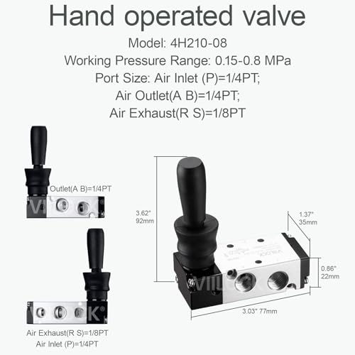 4H210-08 Hand Lever Valve 5 Way 2 Position 1/4"NPT for Air Cylinder - size: 1/4"NPT, style: 5 Way 2 Position