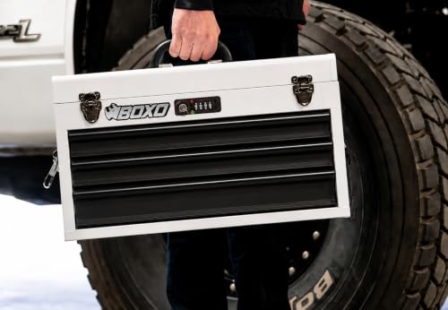 Boxo USA Hand Carry Tool Box 3-Drawer Heavy Duty Steel Toolbox with Lock System (White) - color: White