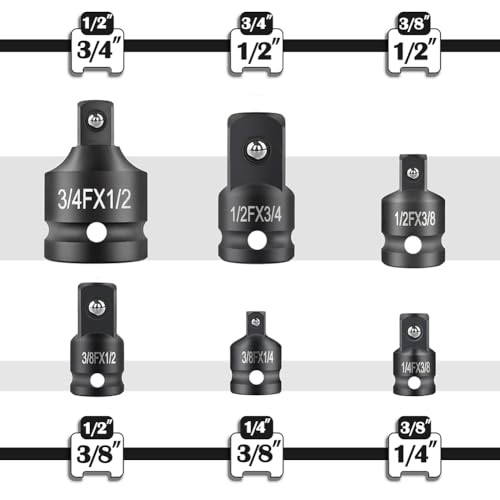 StrugDeas 6 Piece Impact Socket Adapter and Reducer Set - size: Heavy-Black - 1/4", 3/8", 1/2", 3/4"