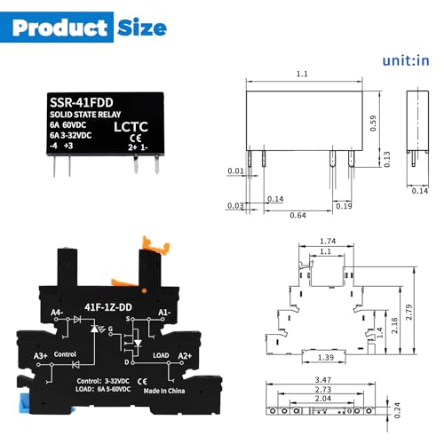 (2pcs) Solid State Relay DD 5V 12V 1.5A,Signal Relay for PLC,No Contact DC to DC;Input:3-32VDC;Output:5-60VDC;Din Rail