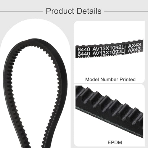uxcell AX43 EPDM V-Belt, Raw Edge Cogged Industrial Rubber V Belt 1/2" Width x 43" Inside Circumference - size: AX43