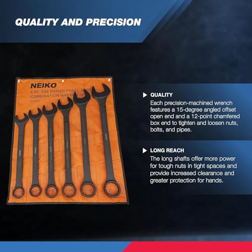 Neiko 03125A Heavy Duty Wrench Set | 6 Piece | SAE | 12-Pt Combination Box Ends - size: 6 Piece, style: SAE