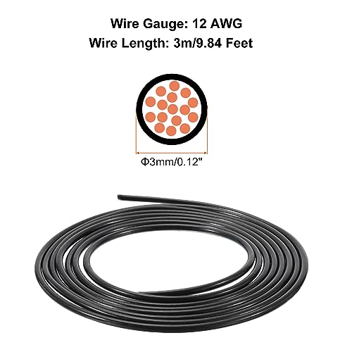 MECCANIXITY THHN Stranded Wire 10 Feet 12AWG Gauge Insulation Building Wire - UL Listed Copper Cable - PVC 600V Electrical Wire for Residential,Commercial,Industrial,Grounding - Black - color: Black, size: 10 Feet x 12 AWG