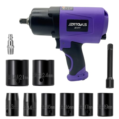 1/2-Inch 1250 ft-lbs High Torque Pneumatic Impact Wrench, Heavy Duty Twin Hammer Air Impact Tool Gun Kit , 8pcs CR-V Steel Socket Set for Car Tire Changing, Truck Repair, Home Garage & Industrial Use - style: 1/2-Inch/1250 ft-lbs(Plastic Housing)