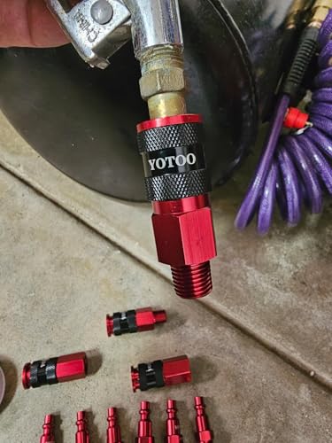 YOTOO 15 Pieces Universal Air Coupler and Plug Kit, Quick Connect Air Hose Fittings, Heavy Duty Aluminum Air Fittings, Lightweight, Push to Connect air tools and air compressor, Red - color: Red, size: 15 Pieces Kit