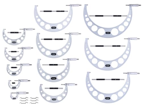 Accusize Industrial Tools 0-12'' by 0.0001'', 12 Pcs Ultra-Precision Outside Micrometers Set with Carbide Tips, Eg00-0912 - size: 0-12" 12pc/set