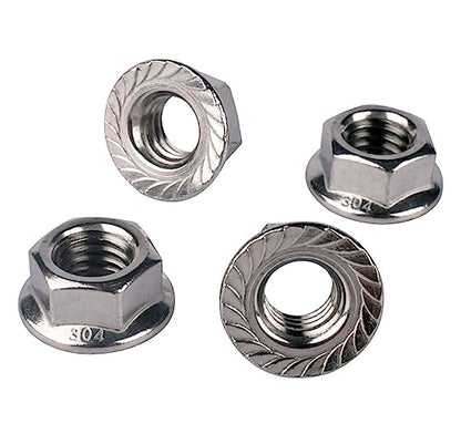 3/8"-16 Serrated Flange Hex Nuts, 304 Stainless Steel 18-8, Coarse Thread UNC, Full Thread, Pack of 10 - color: Silver, size: 3/8"-16 (10 Pcs)