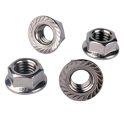 3/8"-16 Serrated Flange Hex Nuts, 304 Stainless Steel 18-8, Coarse Thread UNC, Full Thread, Pack of 10 - color: Silver, size: 3/8"-16 (10 Pcs)
