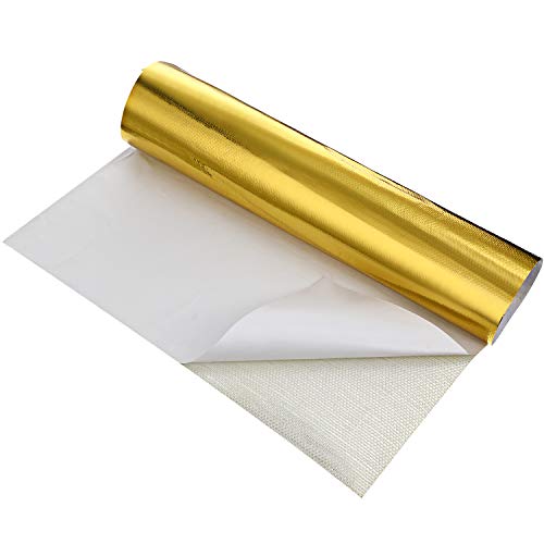 BBTO Heat Reflective Sheet Adhesive Backed Aluminized Fiberglass Heat Shield Tape Protection Barrier Resistant Material for Hose and Auto Use Insulation Sheet(Gold, 24 x 48 Inch) - color: Gold, size: 24 x 48 Inch