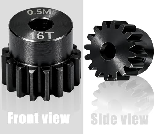 Hardened Steel 0.5M Pinion Gear 16T 2.3mm Shaft for RC Car/Helicopter Upgrade, Compatible with ARRMA 1/14 Typhoon 1/16 Mojave 1/18 Granite, Losi 1/12, 0.5Mod 13T-27T Gear for Brushed Brush-less Motors - size: 16T