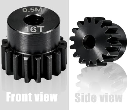 Hardened Steel 0.5M Pinion Gear 16T 2.3mm Shaft for RC Car/Helicopter Upgrade, Compatible with ARRMA 1/14 Typhoon 1/16 Mojave 1/18 Granite, Losi 1/12, 0.5Mod 13T-27T Gear for Brushed Brush-less Motors - size: 16T
