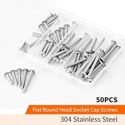 M5 x 20mm 25mm 30mm 35mm 40mm Flat Round Head Hex Socket Cap Screws Bolts, Furniture Screws, 304 Stainless Steel, Allen Hex Drive, Metric Fully Threaded, Bright Finish, Assortment Kit 50PCS - size: M5 x 20/25/30/35/40mm (50PCS)