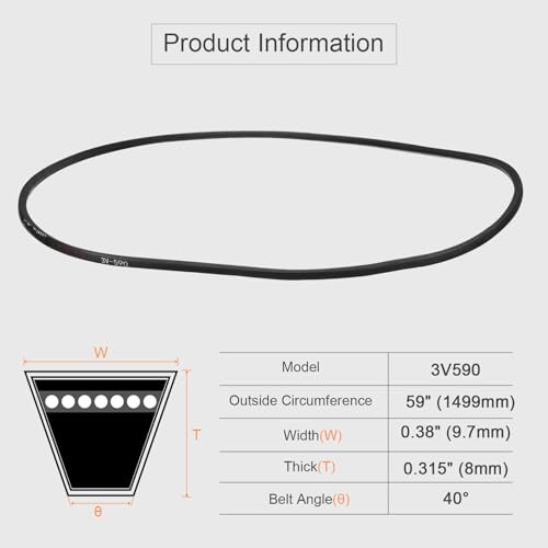 uxcell 3V590 Rubber V Belt 59" Length x 0.38" Width x 0.31" Thick, Industrial Power Transmission Belt - size: 3V590