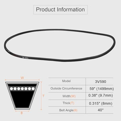 uxcell 3V590 Rubber V Belt 59" Length x 0.38" Width x 0.31" Thick, Industrial Power Transmission Belt - size: 3V590