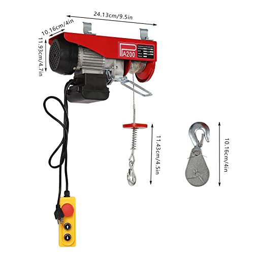 Electric Hoist, 200kg/440lbs Electric Winch, Steel Electric Lift, 110V Electric Hoist with Remote Control and Single/Double Slings for Lifting in Factories, Warehouses, Construction Site - size: 200kg/440lbs