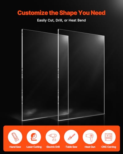 VEVOR Plexiglass Acrylic Sheets, 2-Pack Plastic Sheet, 24 x 48 Inch 1/8 Inch Thick Clear Plastic Cast Transparent Glass for Crafting Projects, Replacement Picture Frame Glass, DIY Display, Easy to Cut - size: 24 x 48 Inch