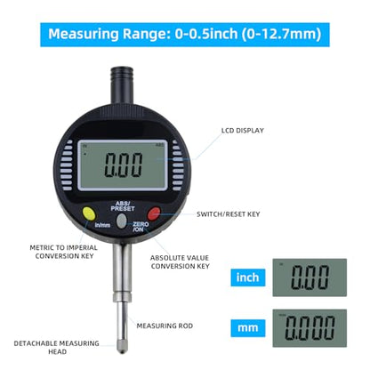 Electronic Digital Dial Gauge,with A Range of 0.5in/12.7mm and A Digital Indicator Accuracy of 0.01mm/0.0005 "Metric and Imperial Measure Tool Electronic Dial Gauge of 3D Printing and CNC Machine - size: 0.5 in/0.01