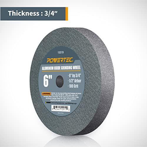 POWERTEC Bench Grinder Wheel + Diamond Wheel Dresser 6 Inch 100 Grit, Aluminum Oxide Grinding Wheel for Bench Pedestal Grinder, 3/4" Thick 1/2" Arbor, Sharpening & Shaping Blade, Chisel & Drill Bits - style: 6" AO Wheel 100 Grit, 1/2 Arbor + Dresser