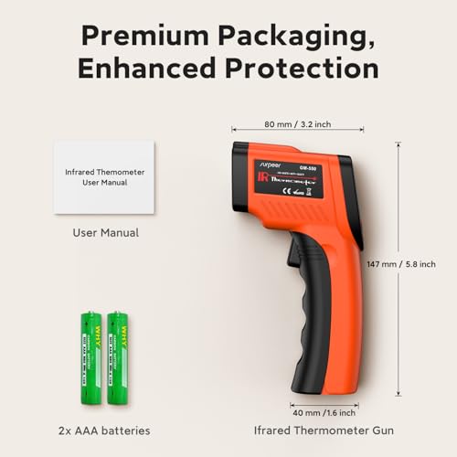 12:1 Infrared Thermometer Temperature Gun, Non-Contact Digital Laser IR Temp Gun (-58°F to 1022°F / -50°C to 550°C), for Cooking, Pizza Ovens, BBQ, Grilling, and Reptiles
