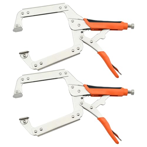 14 Inch C Clamp, Heavy Duty Vise Grip Locking Pliers Adjustable Face Clamp for Woodworking, Welding and Pocket Hole Joinery, 2 Packs (Orange, 14 Inch) - size: 14 Inch