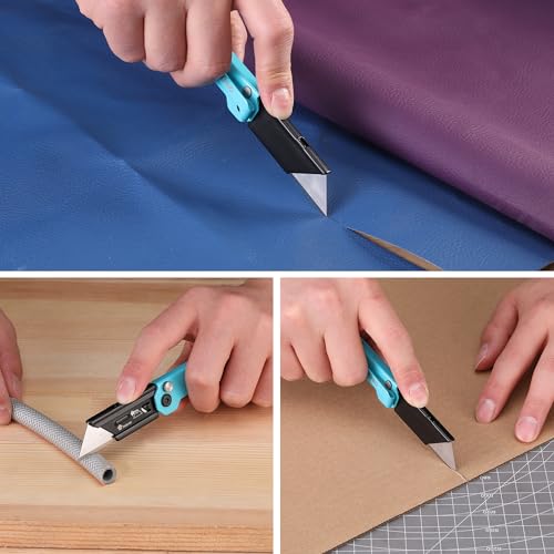WORKPRO EDC Folding Utility Knife, Mini Box Cutter with Quick Open Axis Lock, Quick Change Blade Razor Knife, Foldable Small Pocket Knife with Belt Clip - color: Blue