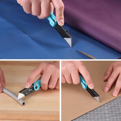 WORKPRO EDC Folding Utility Knife, Mini Box Cutter with Quick Open Axis Lock, Quick Change Blade Razor Knife, Foldable Small Pocket Knife with Belt Clip - color: Blue