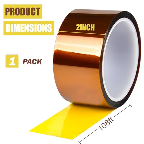 High Temperature Heat Resistant Polyimide Tape 2 inch x 33m (108ft), Heat Vinyl Thermal Sublimation Press Tape No Residue for 3D Printing, Masking, Soldering Circuit Board
