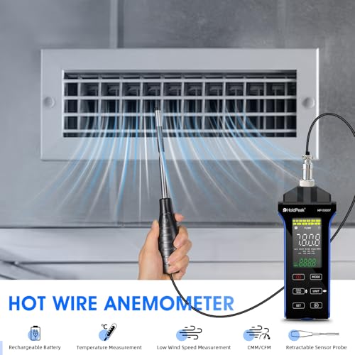 Hot Wire Anemometer and Infrared Thermometer Combo with Tool Case, CFM Anemometer for HVAC Air Flow CMM, Wind Speed Temperature Measurement, and -58 to 1022℉ Non-Contact Thermometer for Industrial Use