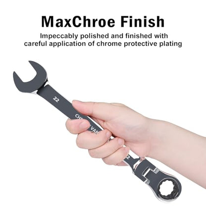 Egofine 22mm Ratchet Wrench Flex Head, Ratcheting Combination Wrench Metric, Industrial Grade Gear Spanner with 12 Point Box End, 72-Teeth Ratchet, Chrome Vanadium Steel - style: 22mm