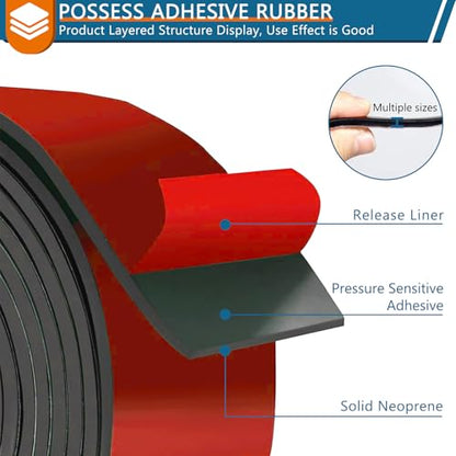 HooTown Adhesive Solid Rubber Strips, Self Neoprene Rubber Sheets Rolls Red - color: 1/16" Thick Adhesive, size: 4” W x 60" L