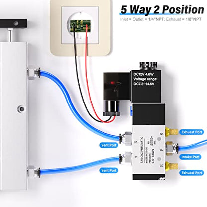 TAILONZ 1/4"NPT DC12V Solenoid Valve 2Position 5Way Junction Box 4V210-08 - color: DC12V, size: 2 Position 5 Way-1/4"NPT