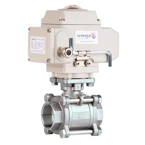 UNOX 2-1/2" Motorized Ball Valve 24V DC NPT, Electric Actuated Ball Valve Stainless Steel AISI304, 3-Piece Threaded, 63 Bar, Auto Return, Normally Closed - size: 2 1/2"
