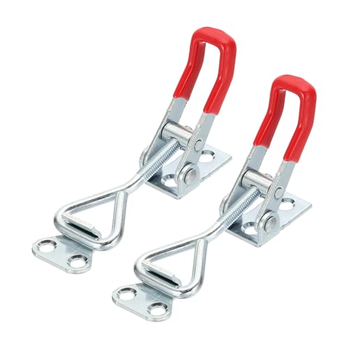 HARFINGTON 2pcs Adjustable Toggle Clamp M5 x 27mm 220lbs Holding Capacity 4001 Style Quick Release Pull Latches Clamps Hasp for Smoker Lid Jig Tool Box Case, Silver Red - color: Silver Red, size: M5 x 27mm + 220lbs