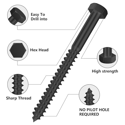 Wensilon Lag Screws Wood Screws,(60PCS, 1/4" x1-1/2, Black) Hex Head Lag Bolts,(6x40) Heavy Duty Lag Screws,304 Stainless Steel Bolts 18-8 - color: Black, size: 1/4"x1-1/2"