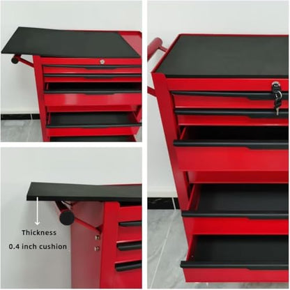 7-Drawer Toolbox with Wheels, Rolling Toolbox - color: Red-7