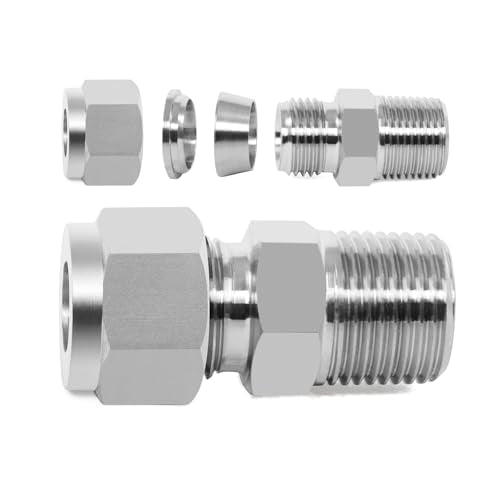ChillWaves 304 Stainless Steel Compression Tube Fitting, 1/2" OD x 1/4" NPT Male Compression Union Connector(2-PACK) - size: 1/2" OD x 1/4" MNPT
