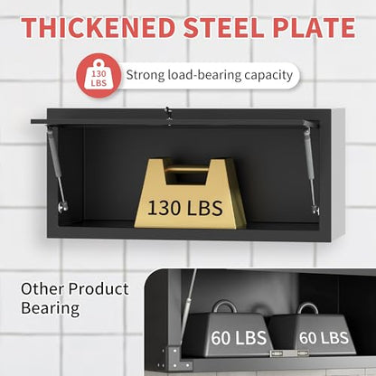 Metal Wall Mounted Cabinet with Up-flip Door,Black Steel Cabinets - color: Black, style: Up-flip door wall cabinet