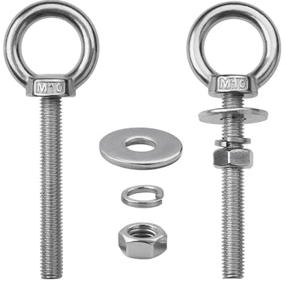 2 Sets M10 Eye Bolts with Nuts, Stainless Steel 3/8" x 3" EyeBolts - size: 3/8"x3"