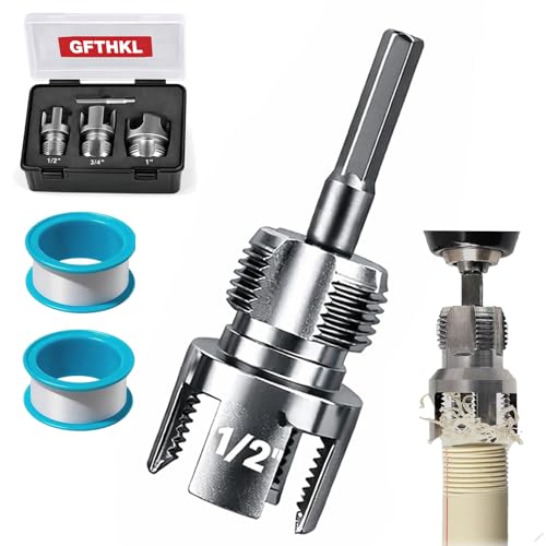 4 in 1 Water Pipe Threader Tool - 1/2" & 3/4" & 1" Dual-Function Internal Integrated External Pvc Threading Tool for Water Pipe, Electric Drill Compatible Pipe Thread Cutting Set, 1/2" - color: 1/2"