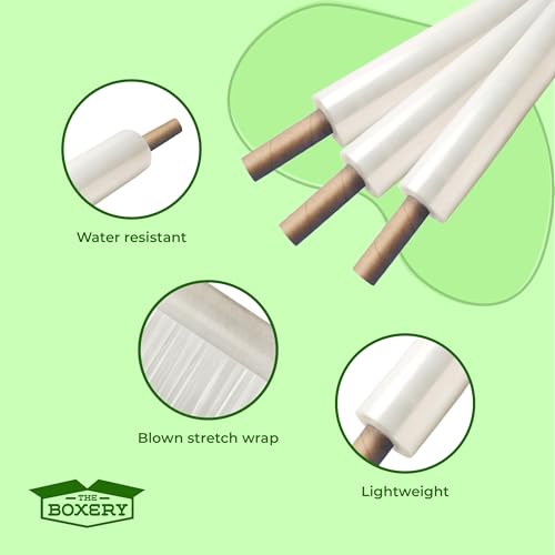 The Boxery 20" x 1000' -1 Roll Cast Stretch Wrap with Handles – 60 Gauge Clear Film – Extended Core Hand Wrap for Smooth, Quiet, Heavy-Duty Wrapping