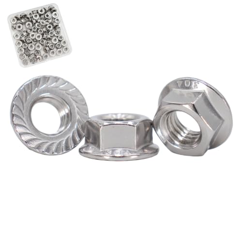 M4x0.7 Flange Nut,100 Pack,304 Stainless Steel Hex Serrated Flange Lock Nut - size: M4x0.7mm, 100 pcs