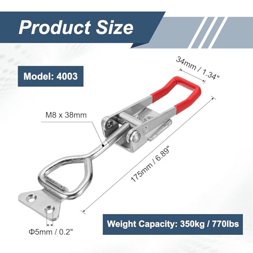 HARFINGTON 2pcs Adjustable Toggle Clamp M8 x 38mm 770lbs Holding Capacity 4003 Style Quick Release Pull Latches Clamps Hasp for Smoker Lid Jig Tool Box Case, Silver Red - color: Silver Red, size: M8 x 38mm + 770lbs