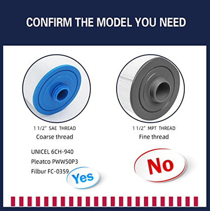 PWW50 Spa Filter, Replaces FC-0359, 6CH-940, PWW50P3, 25252, 2 Pack