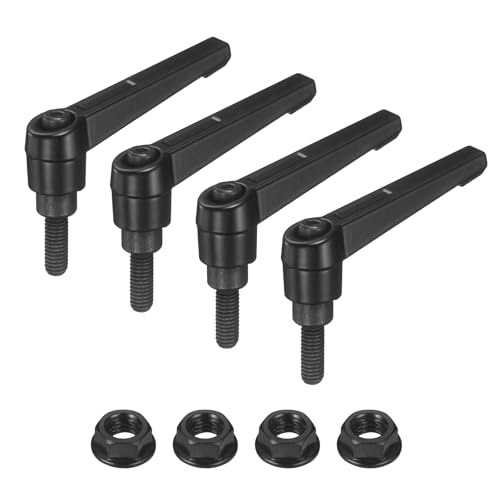 uxcell 4Pcs Adjustable Clamping Lever Handles, M6x16mm Zinc Alloy Male Thread Stud Knobs with Nuts Quick Release Bolt Rotating Screw Handles for Lathes Woodworking, Black - size: M6x16mm