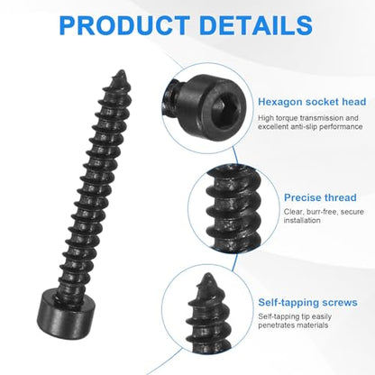 M METERXITY 100 Pack Hex Socket Head Screws, M4x30mm Stainless Steel Bolts Full Thread Self Tapping Screws for Furniture Machinery Electrical Appliances [Black] - size: M4x30mm