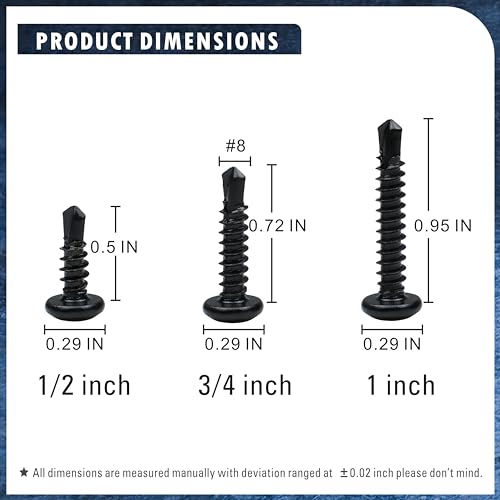410 Stainless Steel #8 Self Drilling TEK Screw Assortment Kit, Pan Head Self Tapping Sheet Metal Screws, Length 1/2" 3/4" 1" 450 PCS - Black Oxide (Pack of 3) - size: #8 Pan Head (Pack of 3)