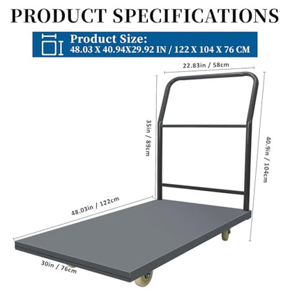 Heavy Duty Platform Truck Moving Flatbed Cart, Steel Flatbed Cart for Luggage Moving, Shopping, 48"x30"Push Dolly, 2000 LBS Dolly Cart Flatform with Wheels and Handle (48"x30") - size: 48"x30"