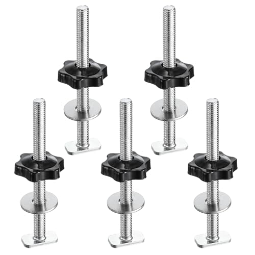 HARFINGTON 5Set T Track Bolts Knob Kit M8 x 100mm Threaded Bolts M8 x 32mm Hex Hand Nut Clamping Knob with Washer for Woodworking Jigs and Fixtures, Black Silver - color: Black, size: M8x100mm/M8x32mm